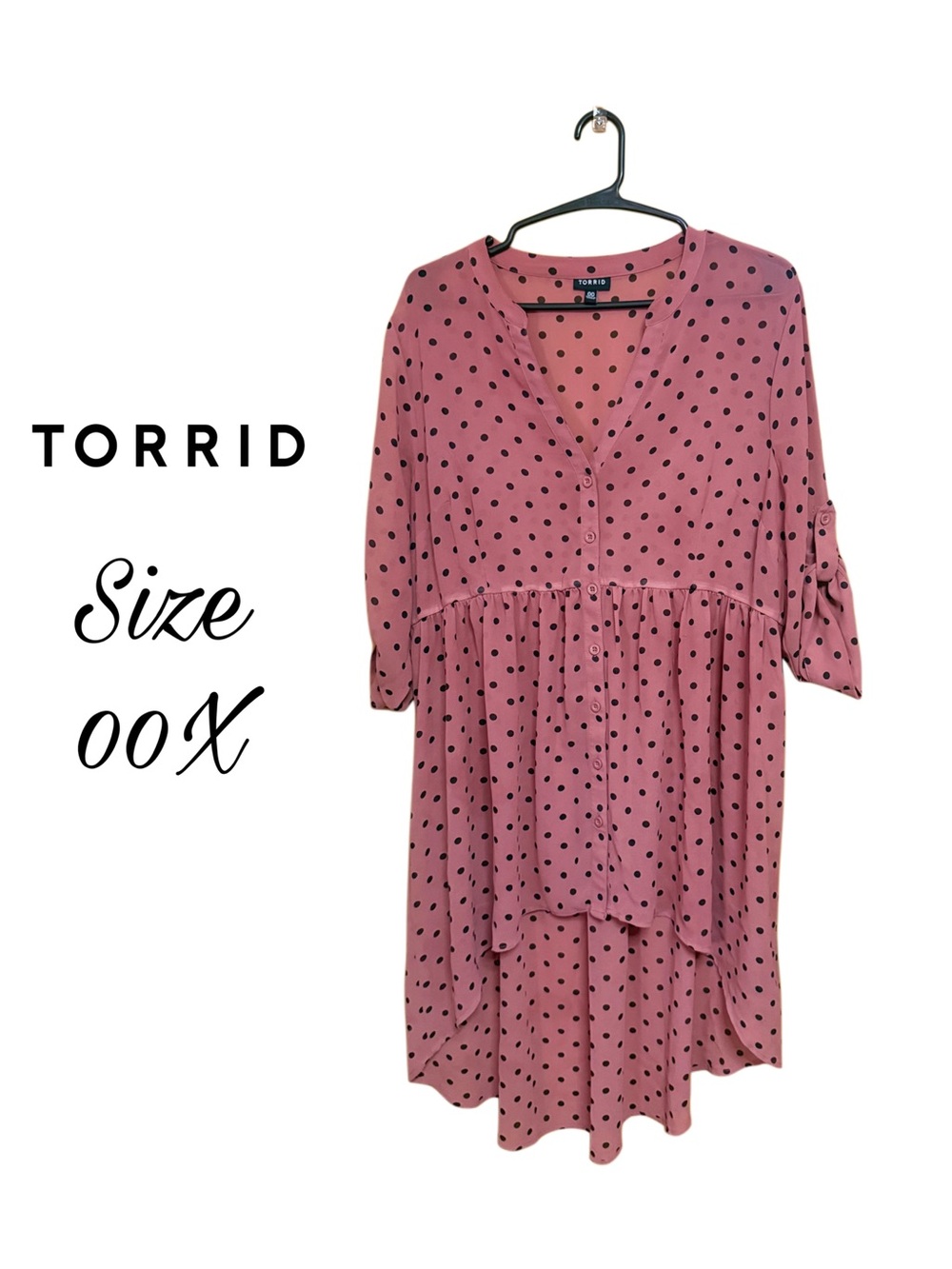 🌸🖤 Torrid Polka Dot Chiffon Babydoll Tunic Hi-Low Dress 00X Romantic Boho